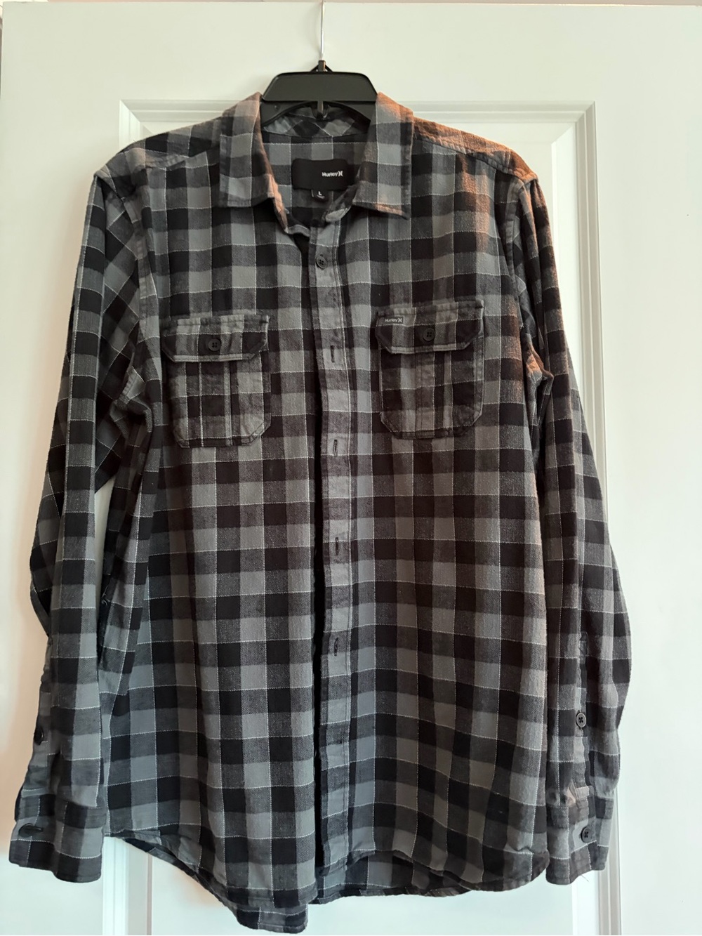 Hurley Black and Gray Plaid Button-Down Shirt